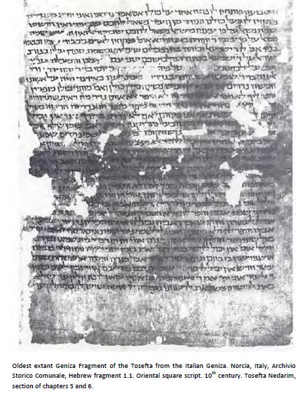 Oldest extant Geniza Fragment of the Tosefta from de Italian Geniza.